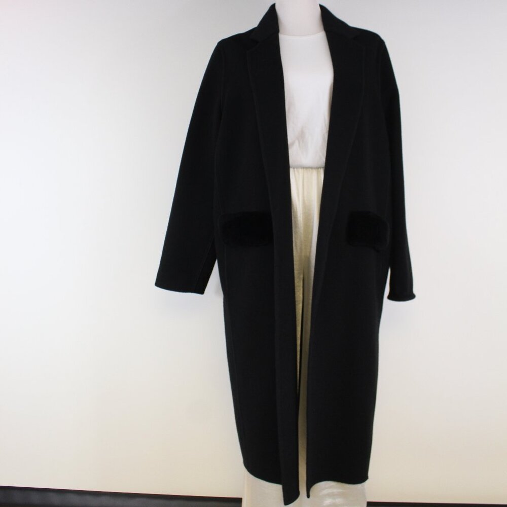 Lafayette 148 Black Cashmere & Rabbit Fur Coat – NWOT Women’s Large Quiet Luxury